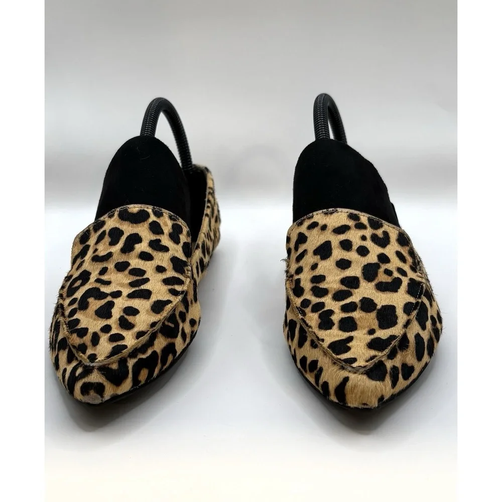 Steve Madden Feather-L Calf Hair Loafers Leopard Print Pointed Toe Sz 6.5‎